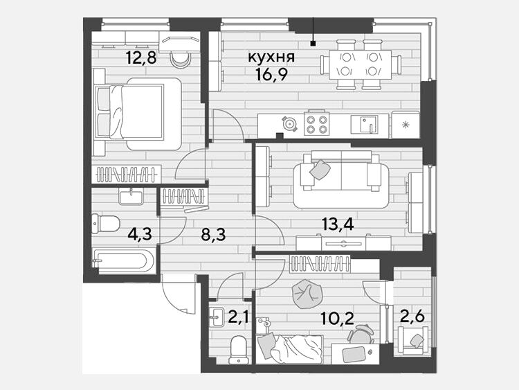 4-комнатная квартира, 68 м², 2/16 этаж фото 0