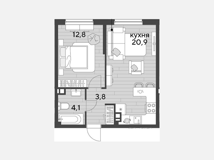 2-комнатная квартира, 41.60 м², 4/16 этаж фото 0
