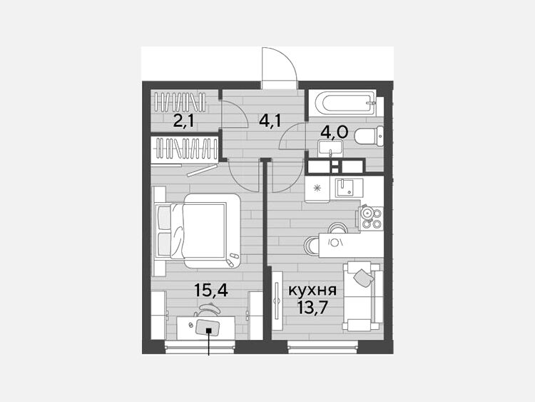 1-комнатная квартира, 39.30 м², 10/16 этаж фото 0