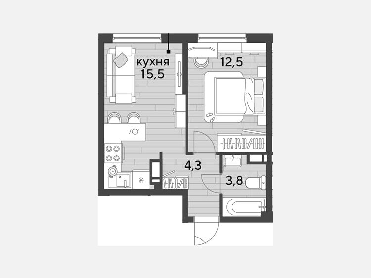 2-комнатная квартира, 36.10 м², 14/16 этаж фото 0