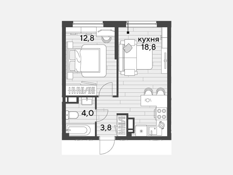 2-комнатная квартира, 39.40 м², 10/16 этаж фото 0