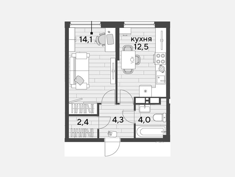 1-комнатная квартира, 37.30 м², 11/16 этаж фото 0