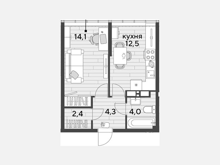 1-комнатная квартира, 37.30 м², 15/16 этаж фото 0