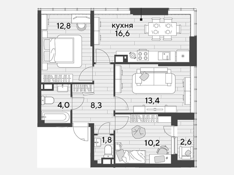 4-комнатная квартира, 67.10 м², 15/16 этаж фото 0