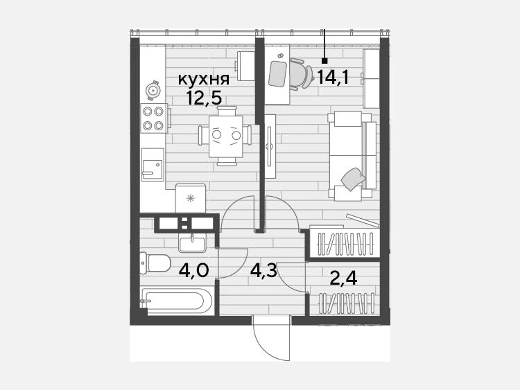 1-комнатная квартира, 37.30 м², 15/16 этаж фото 0