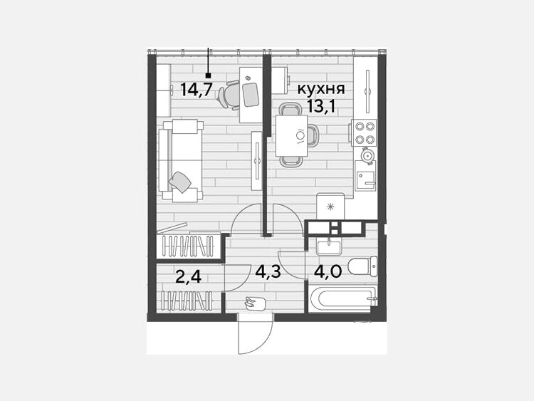 1-комнатная квартира, 38.50 м², 16/16 этаж фото 0