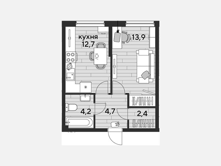 1-комнатная квартира, 37.90 м², 2/16 этаж фото 0