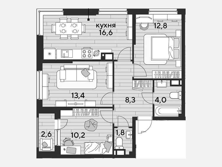 4-комнатная квартира, 67.10 м², 10/16 этаж фото 0