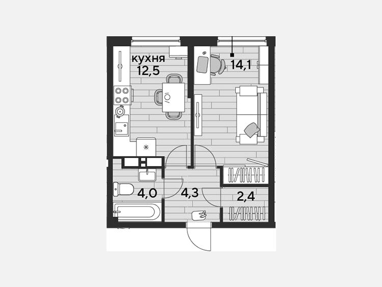 1-комнатная квартира, 37.30 м², 13/16 этаж фото 0