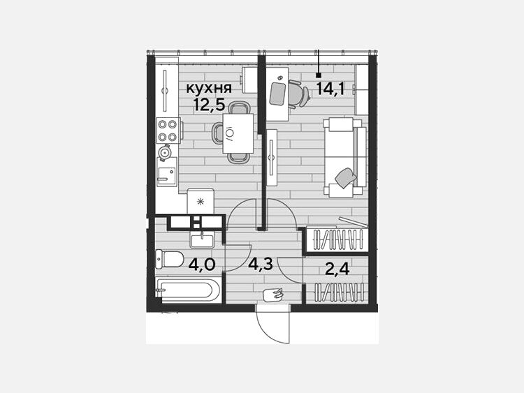 1-комнатная квартира, 37.30 м², 15/16 этаж фото 0