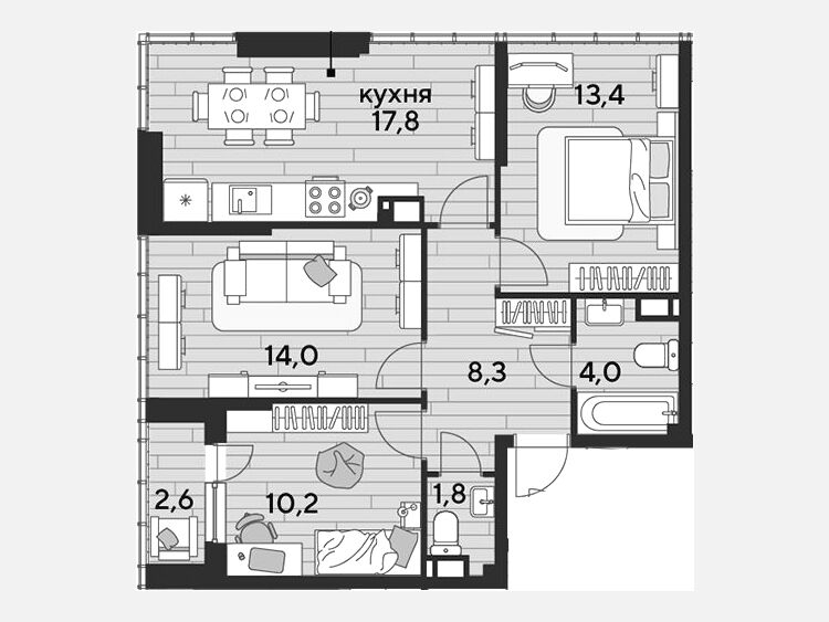 4-комнатная квартира, 69.50 м², 16/16 этаж фото 0