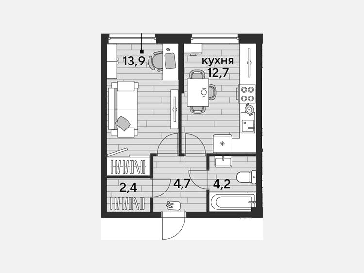 1-комнатная квартира, 37.90 м², 2/16 этаж фото 0