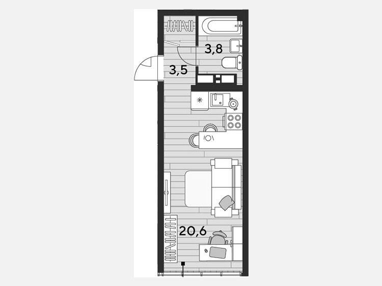 Студия, 27.90 м², 16/16 этаж фото 0
