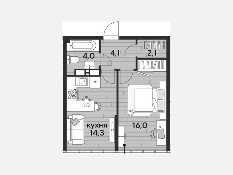 1-комнатная квартира, 40.50 м², 16/16 этаж фото 0