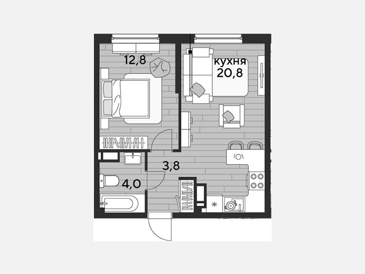 2-комнатная квартира, 41.40 м², 12/16 этаж фото 0