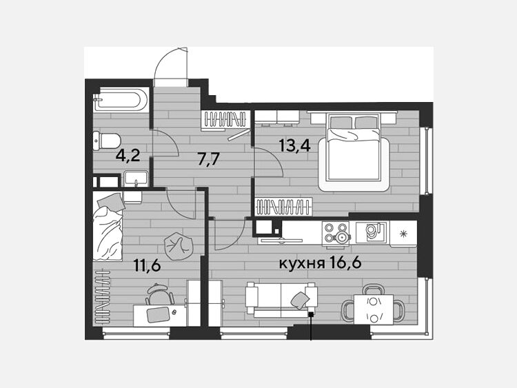 3-комнатная квартира, 53.50 м², 14/16 этаж фото 0