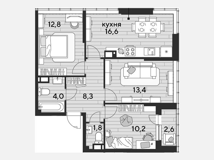 4-комнатная квартира, 67.10 м², 15/16 этаж фото 0