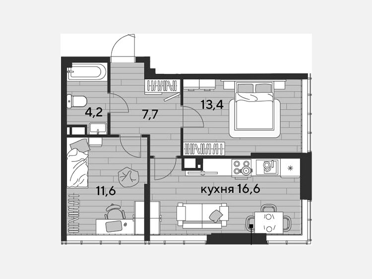 3-комнатная квартира, 53.50 м², 15/16 этаж фото 0