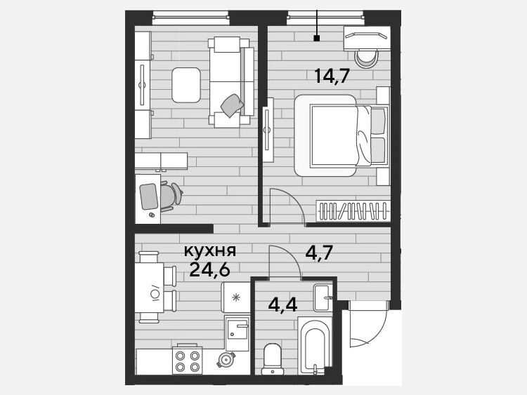 2-комнатная квартира, 48.40 м², 2/16 этаж фото 0