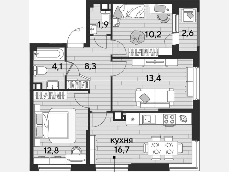 4-комнатная квартира, 67.40 м², 3/16 этаж фото 0