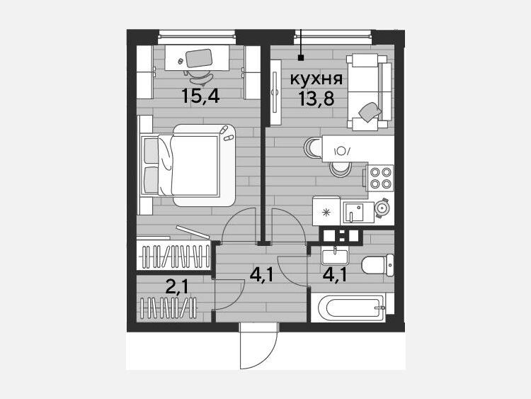 1-комнатная квартира, 39.50 м², 8/16 этаж фото 0