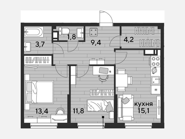 3-комнатная квартира, 59.40 м², 13/16 этаж фото 0