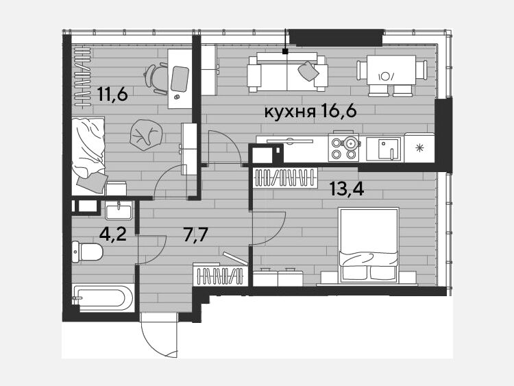 3-комнатная квартира, 53.50 м², 15/16 этаж фото 0