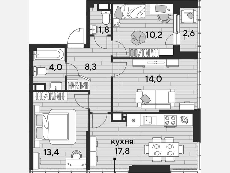 4-комнатная квартира, 69.50 м², 16/16 этаж фото 0