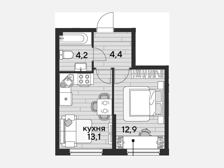 1-комнатная квартира, 34.60 м², 2/16 этаж фото 0