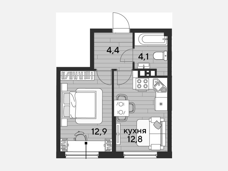 1-комнатная квартира, 34.20 м², 7/16 этаж фото 0