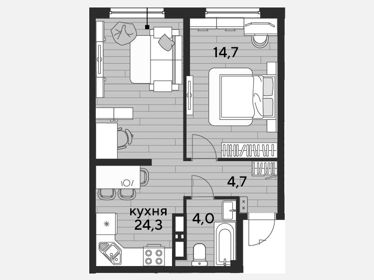 2-комнатная квартира, 47.70 м², 12/16 этаж фото 0
