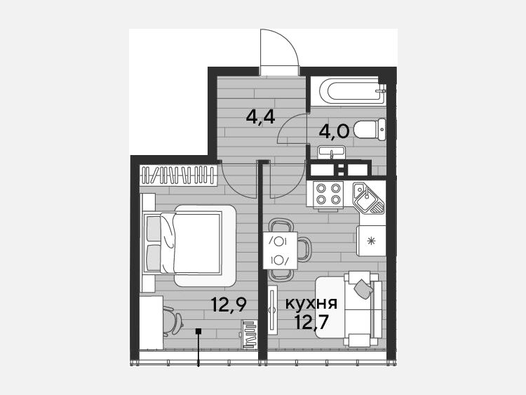 1-комнатная квартира, 34 м², 15/16 этаж фото 0