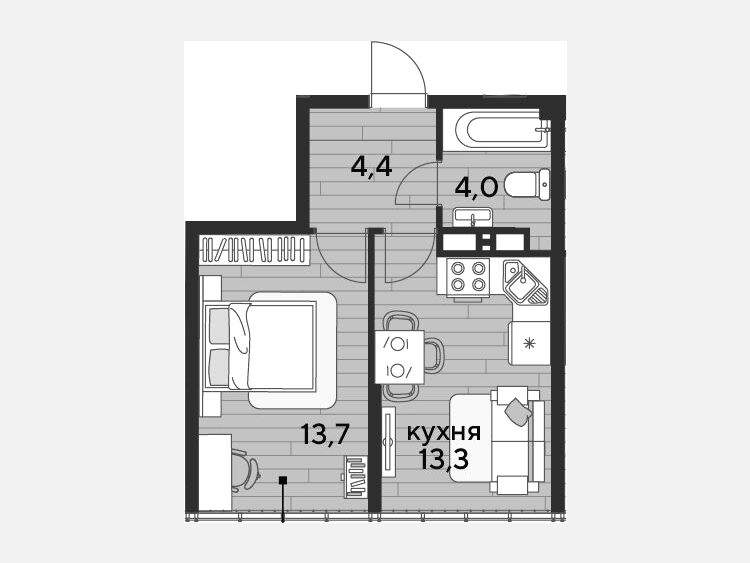 1-комнатная квартира, 35.40 м², 16/16 этаж фото 0