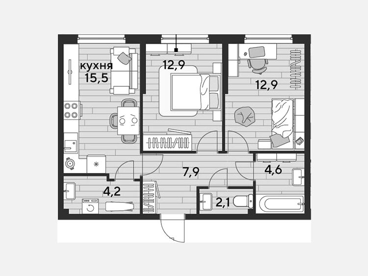3-комнатная квартира, 60.10 м², 2/16 этаж фото 0