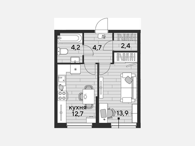 1-комнатная квартира, 37.90 м², 2/16 этаж фото 0