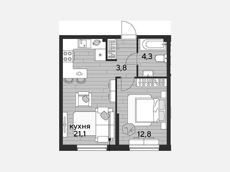 2-комнатная квартира, 42 м², 2/16 этаж фото 0