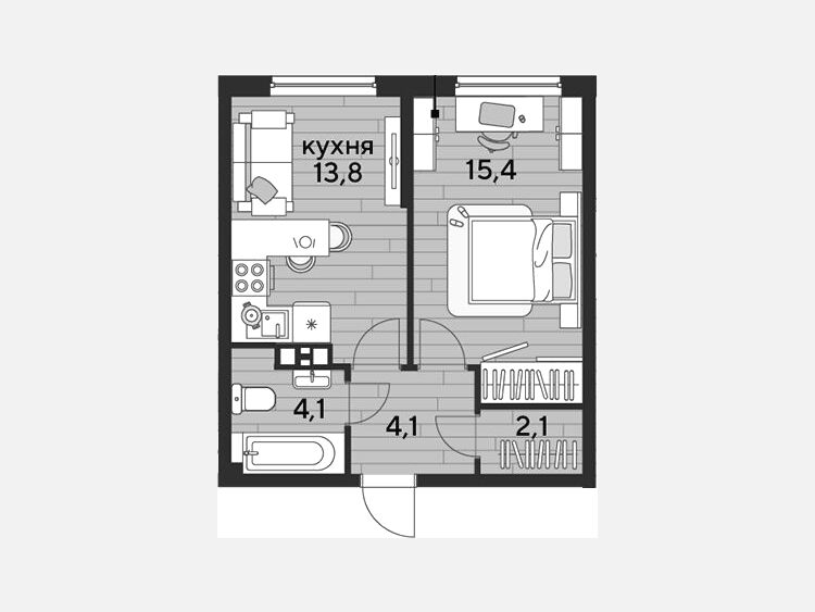 1-комнатная квартира, 39.50 м², 3/16 этаж фото 0