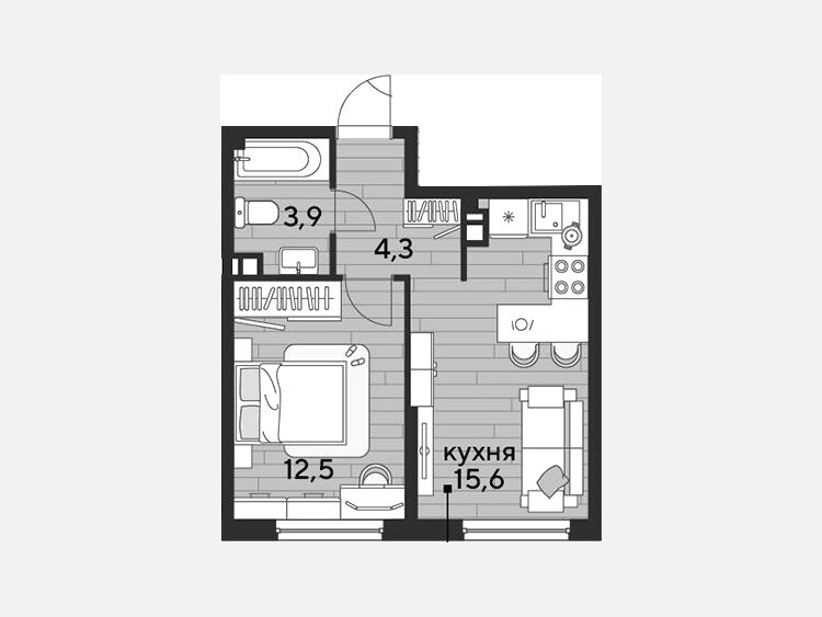 2-комнатная квартира, 36.30 м², 9/16 этаж фото 0
