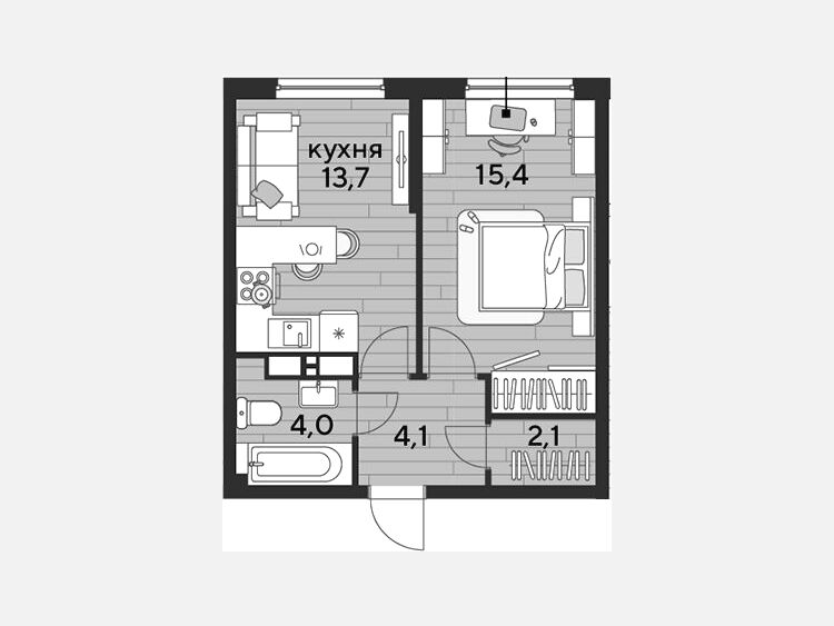 1-комнатная квартира, 39.30 м², 12/16 этаж фото 0