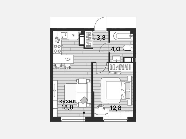 2-комнатная квартира, 39.40 м², 10/16 этаж фото 0