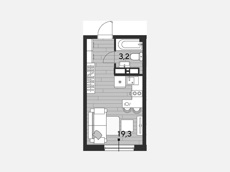 Студия, 22.50 м², 13/16 этаж фото 0