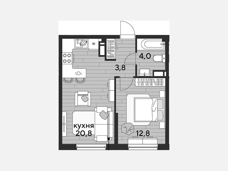 2-комнатная квартира, 41.40 м², 12/16 этаж фото 0