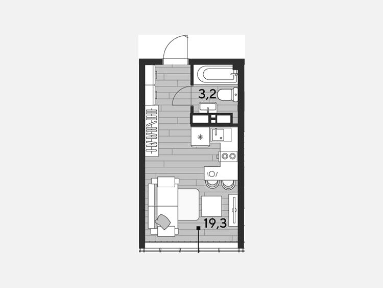 Студия, 22.50 м², 15/16 этаж фото 0