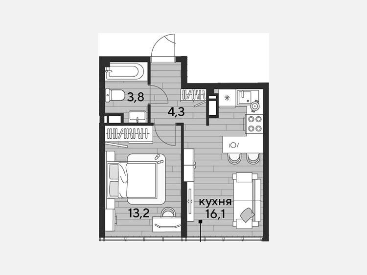 2-комнатная квартира, 37.40 м², 16/16 этаж фото 0