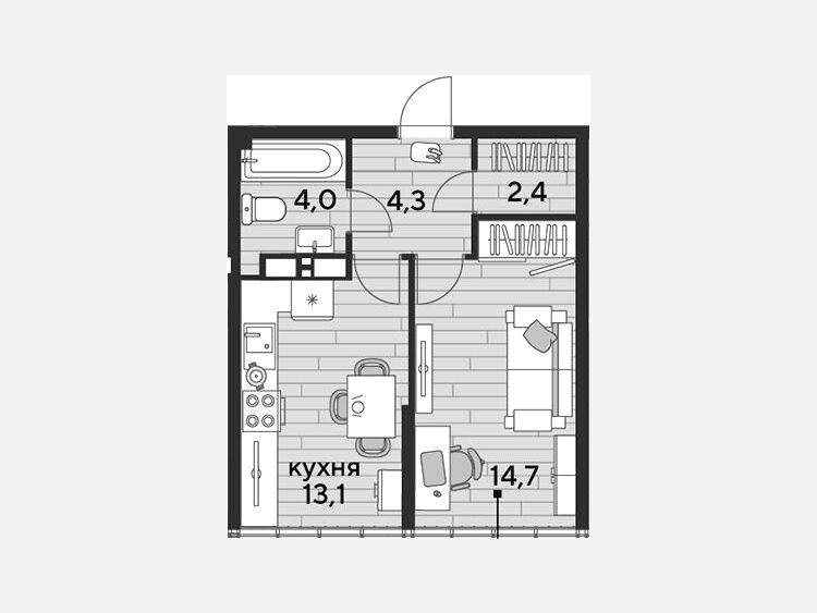 1-комнатная квартира, 38.50 м², 16/16 этаж фото 0