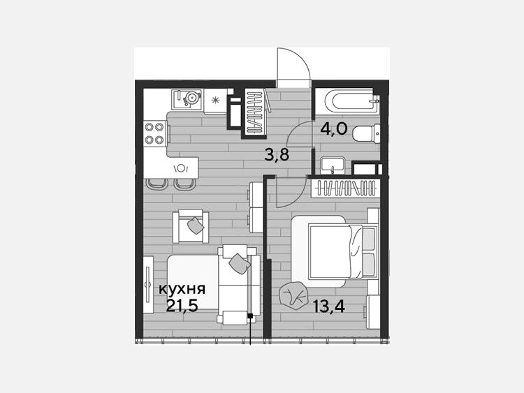 2-комнатная квартира, 42.70 м², 16/16 этаж фото 0