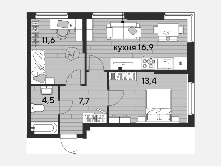 3-комнатная квартира, 54.10 м², 2/16 этаж фото 0