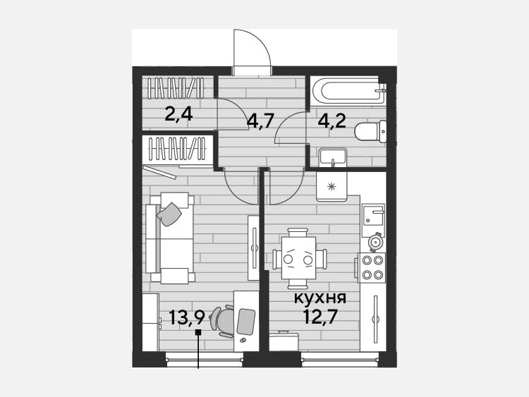 1-комнатная квартира, 37.90 м², 2/16 этаж фото 0