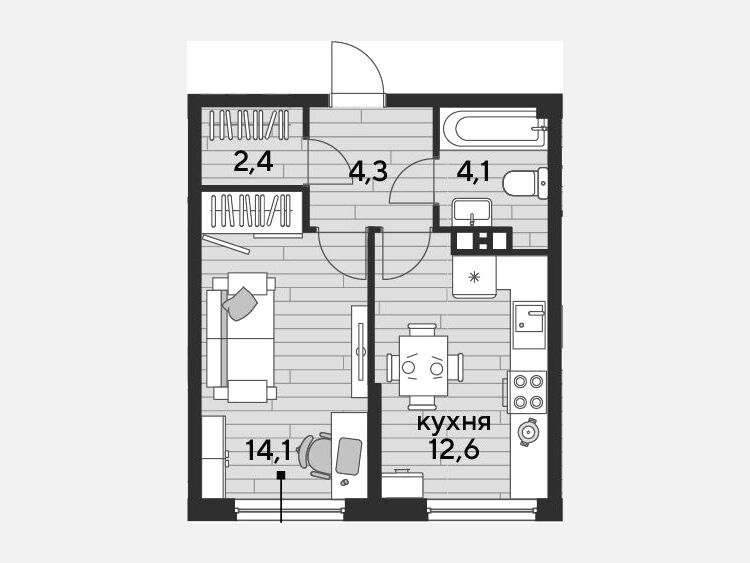 1-комнатная квартира, 37.50 м², 4/16 этаж фото 0