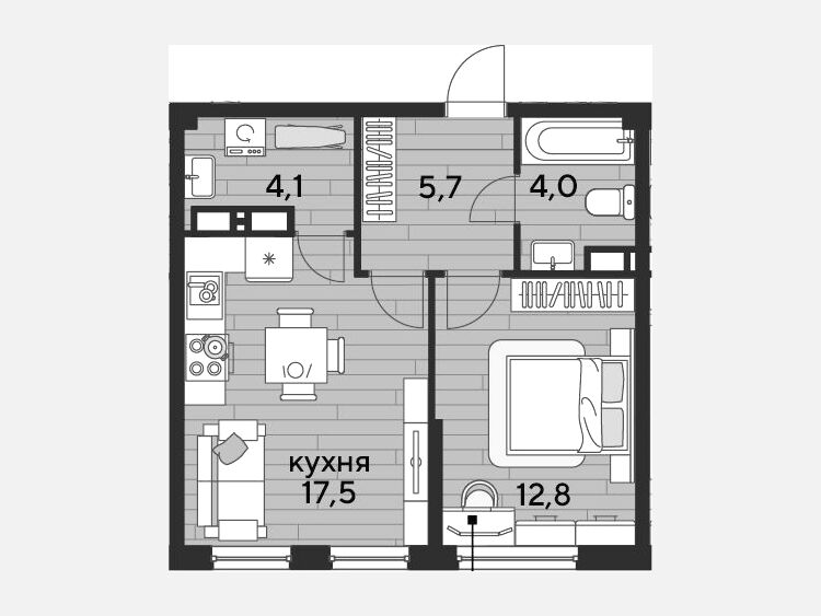 2-комнатная квартира, 44.10 м², 12/16 этаж фото 0